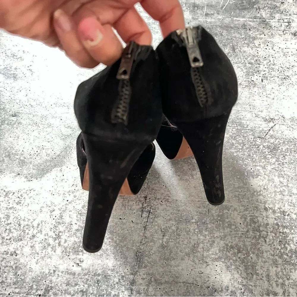 Jill Stuart Black Velvet Bow Platforms 38